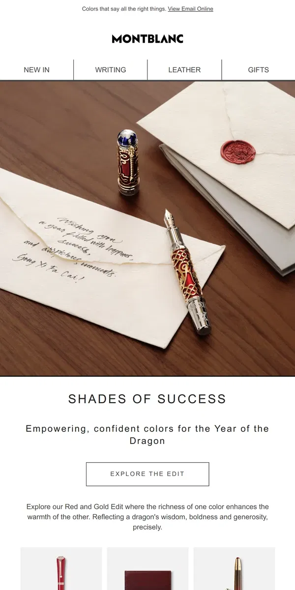 Email from Montblanc. Red and Gold ideas unfold