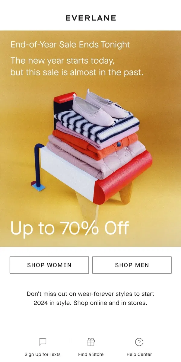 Email from Everlane. Final Hours for Up to 70% Off