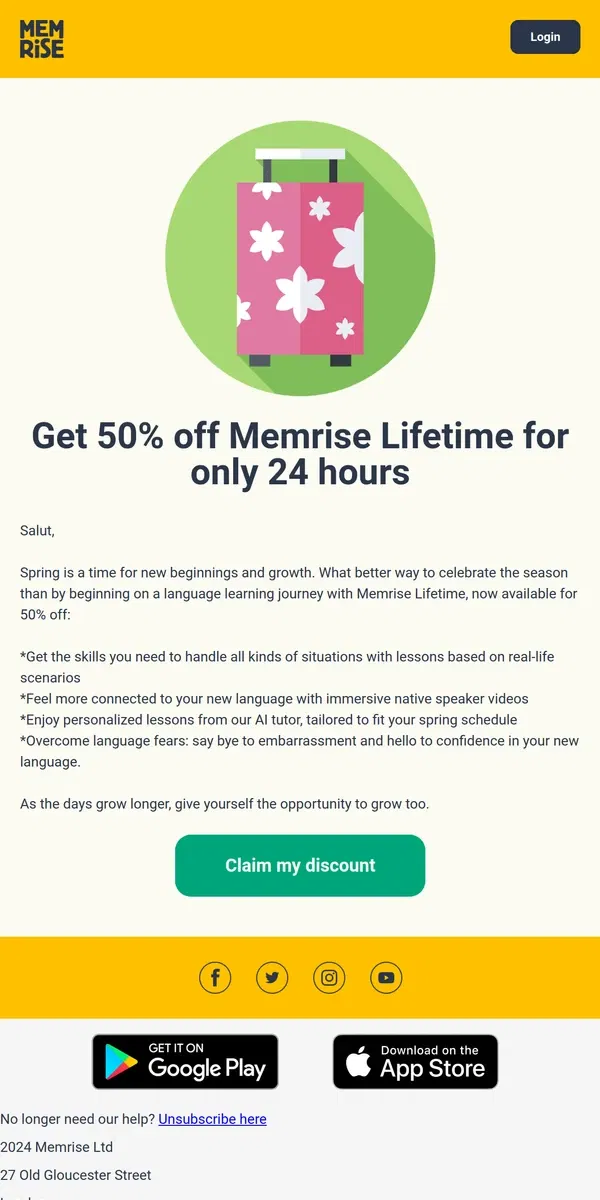 Email from Memrise. 🌱 Spring Into Learning: Unlock 50% Off Memrise Lifetime! 🌱