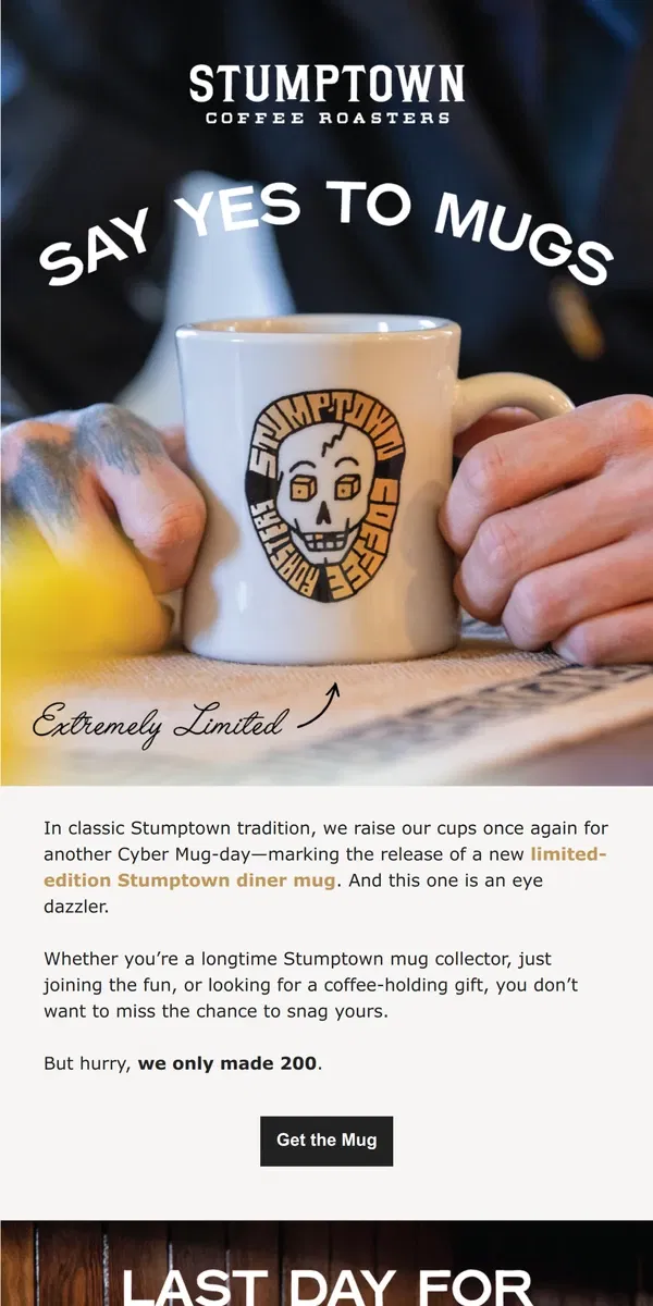 Email from Stumptown Coffee Roasters. New diner mug—only 200 up for grabs