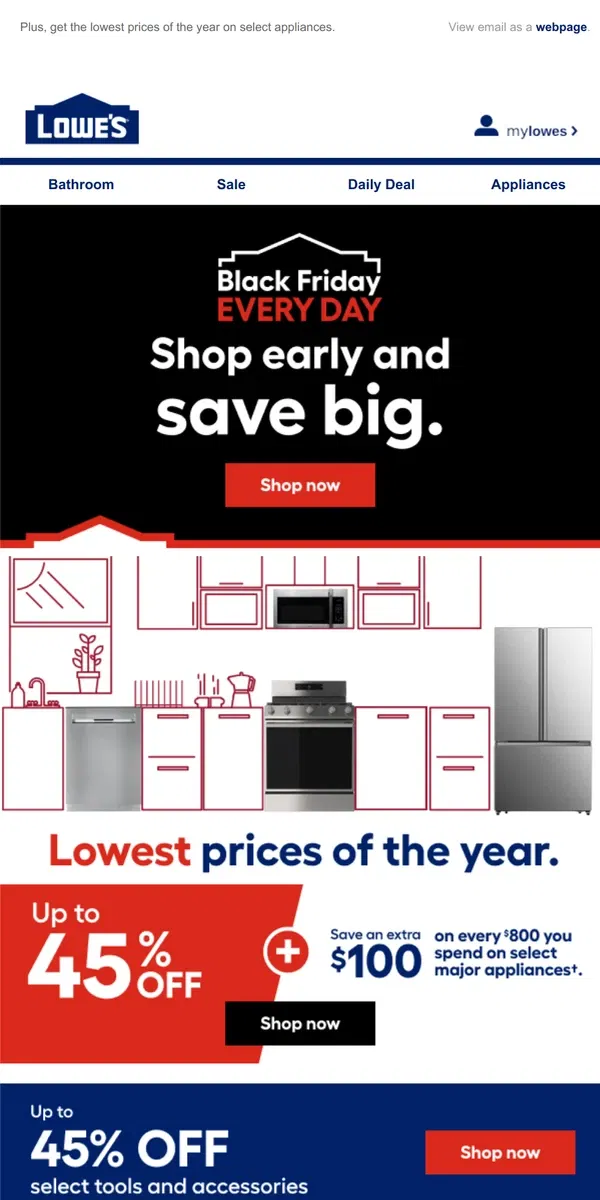 Email from Lowe's. Get up to 50% OFF during Black Friday Every Day