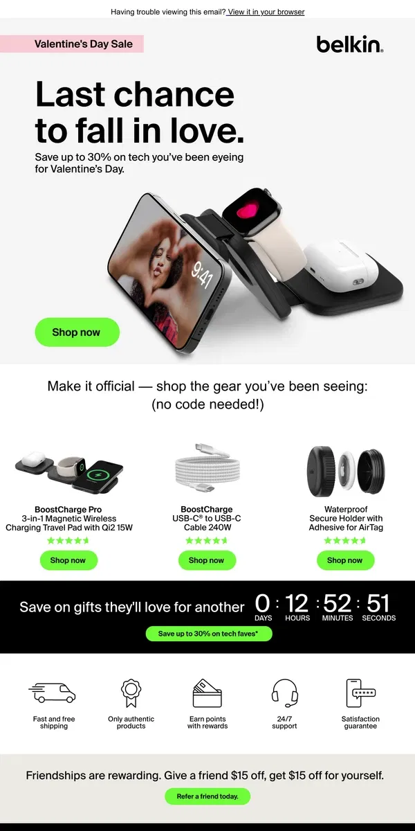 Email from Belkin. FINAL HOURS: Valentine’s Day Sale ends at midnight