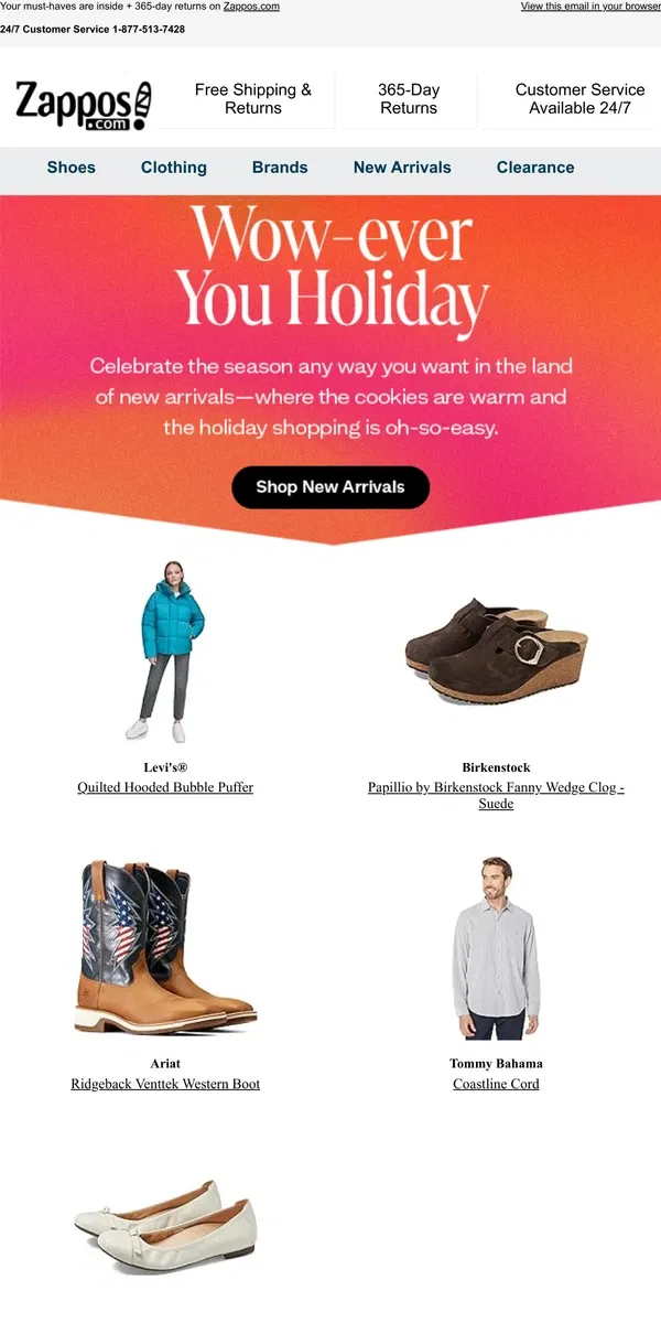 Email from Zappos. The Weekly WOW: LEVI’S®, Birkenstock, Ariat, and more!