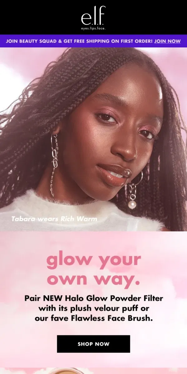 Email from e.l.f.. 2 ways to glow with Halo Glow Powder Filter 💖				 