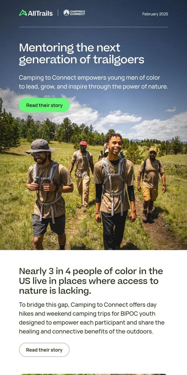 Email from AllTrails. Meet the group empowering young Black men outdoors