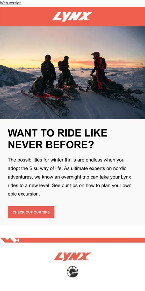 Email from Lynx. How to plan the ultimate snowmobile trip