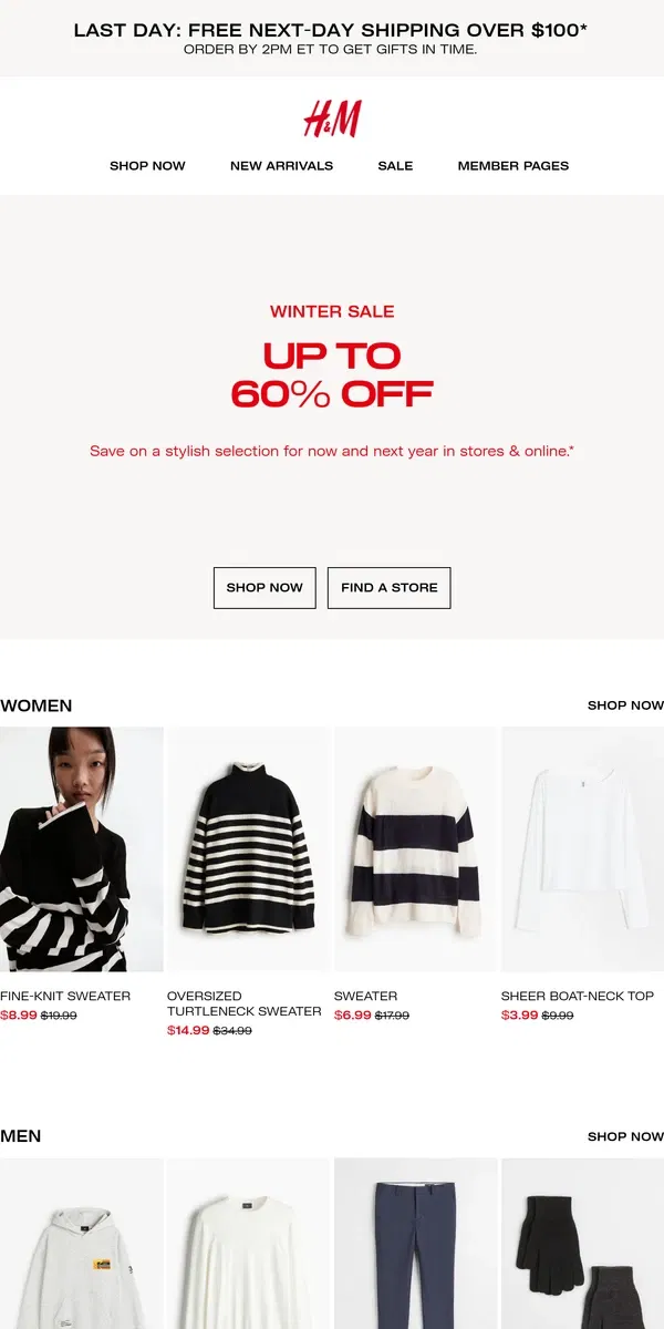 Email from H&M.  Up to 60% off starts now