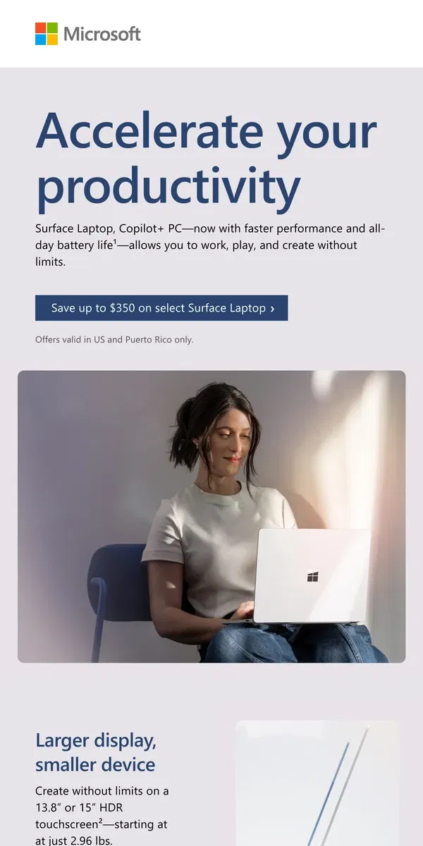 Email from Microsoft Store. Save on industry-leading AI with Surface Laptop, Copilot+ PC