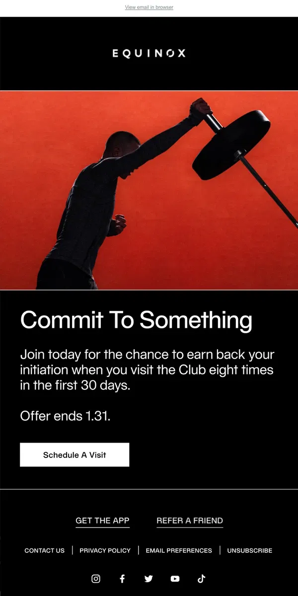 Email from Equinox. Last Chance: Join Today and Earn Back Your Initiation