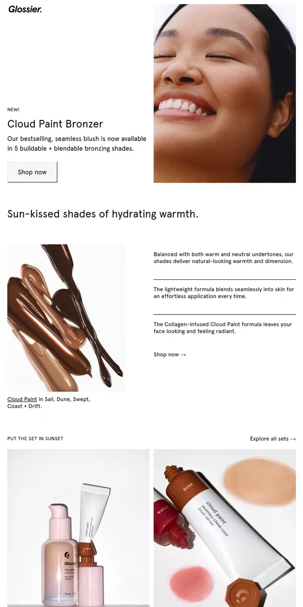 Email from Glossier. New! Cloud Paint Bronzer