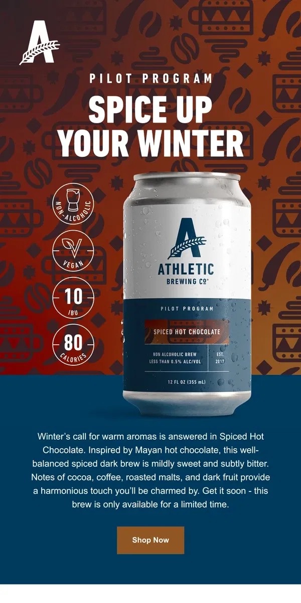 Email from Athletic Brewing Co. Spiced Hot Chocolate ☕️ A cozy delight