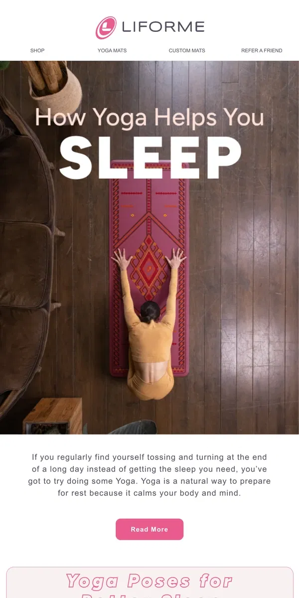 Email from Liforme. How Yoga helps you sleep 🧘😴