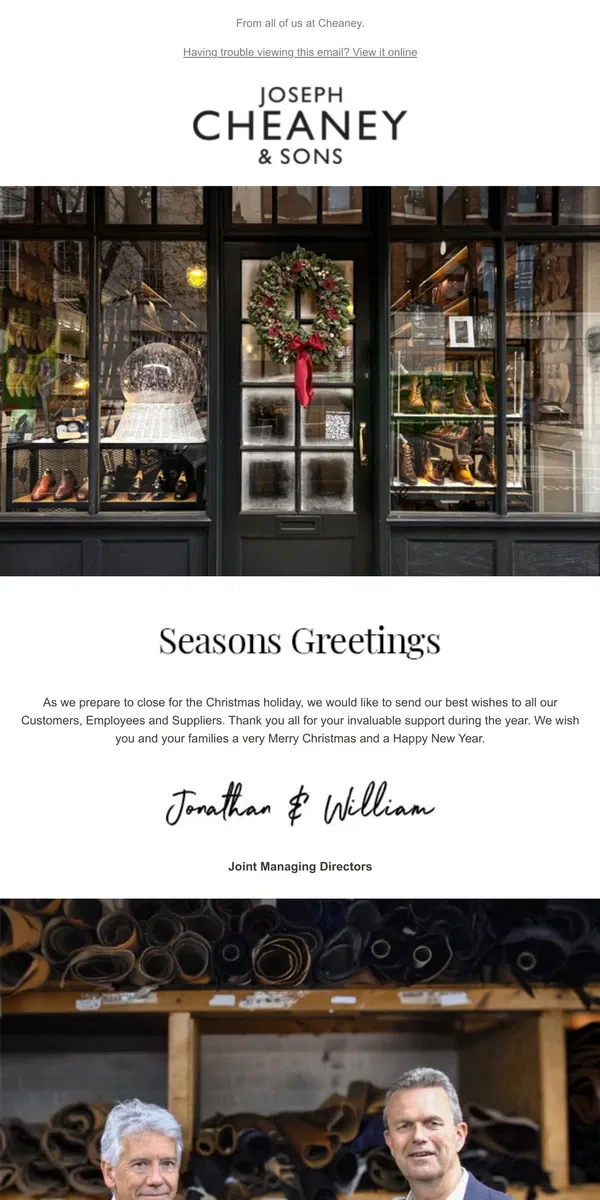 Email from Joseph Cheaney. Merry Christmas & a Happy New Year!