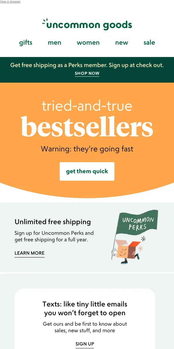 Email from Uncommon Goods. Did someone say bestsellers?