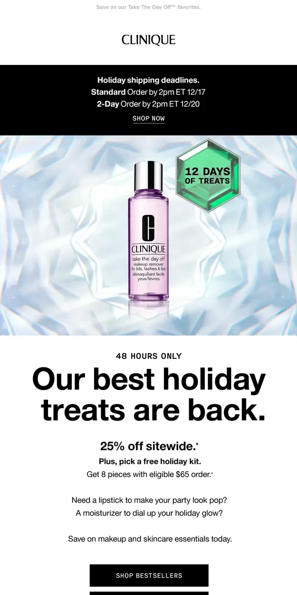 Email from Clinique. E N D S 🎁 T O N I G H T. 25% off! 