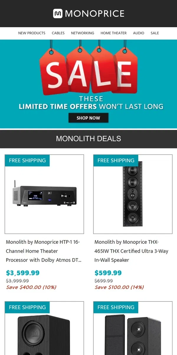 Email from Monoprice. 👑 Monolith DEALS Inside 👑