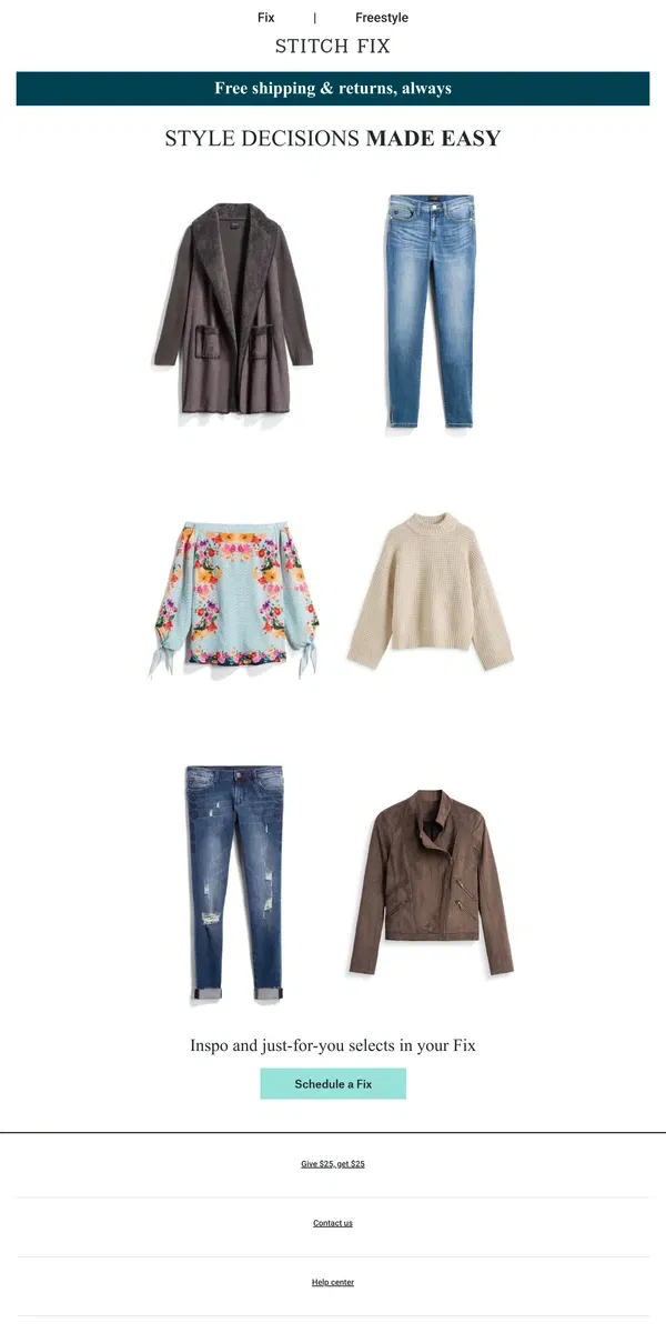 Email from Stitch Fix. Fresh style picks, just for you