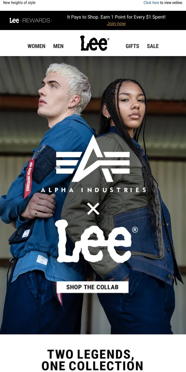 Email from Lee. Introducing Alpha Industries x Lee