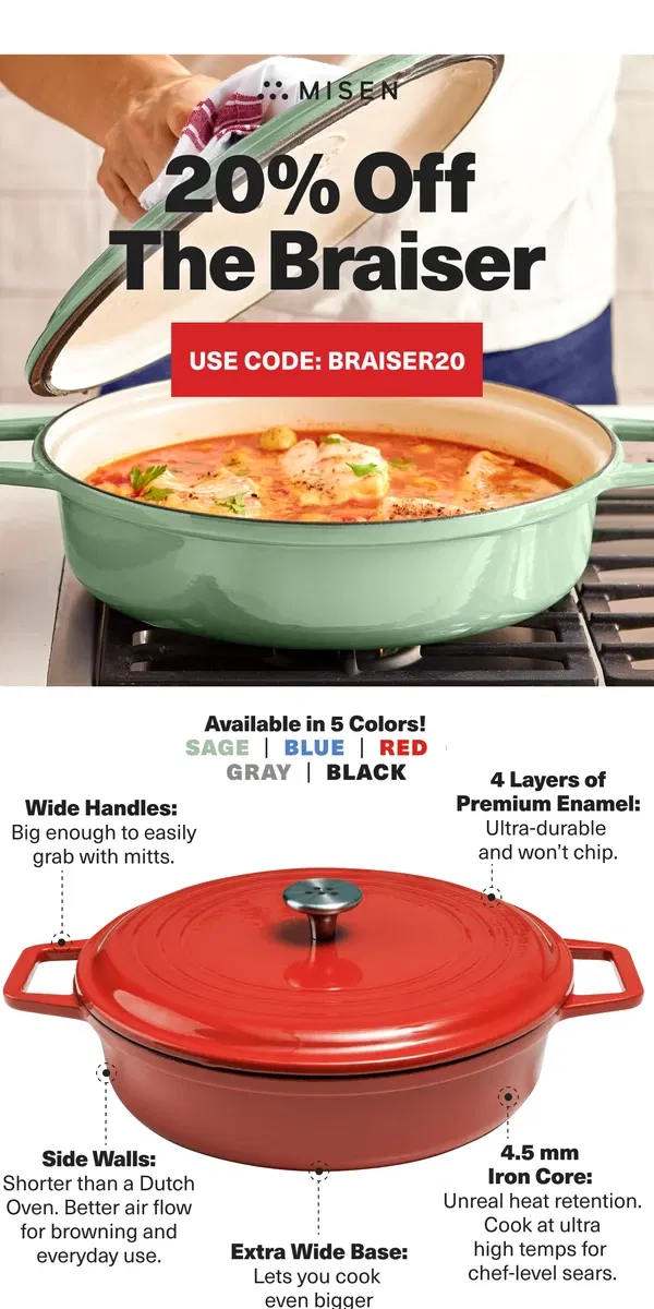 Email from Misen. 24 hours only! 20% off the Braiser