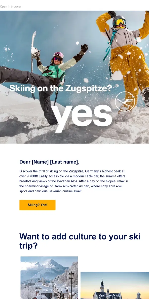 Email from Lufthansa. Find your perfect holiday escape: Europe's calling ⛷️✈️