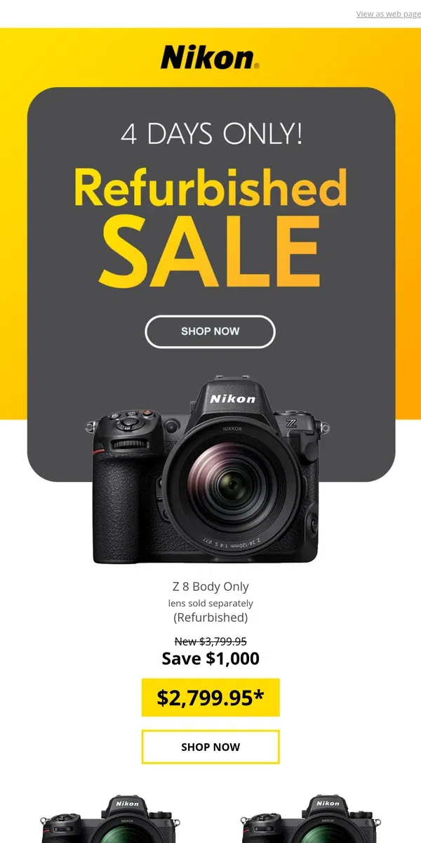 Email from Nikon. Refurbished Sale 4 DAYS ONLY!