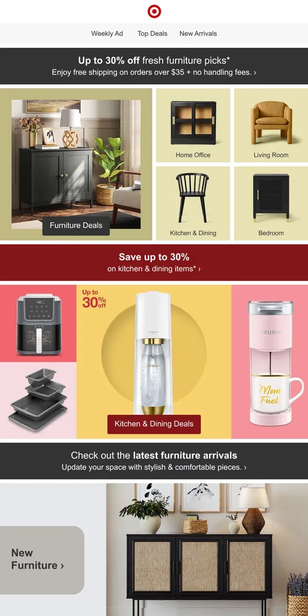 Email from Target. Update your space with up to 30% off furniture 🛋