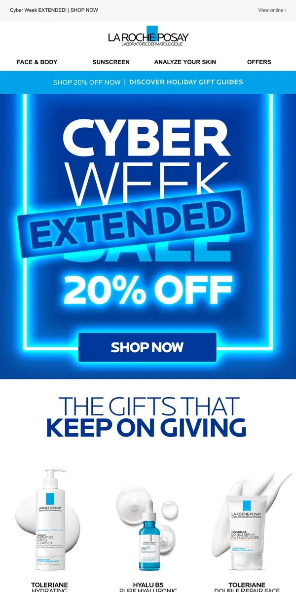 Email from La Roche-Posay. SALE EXTENDED | Shop 20% Off