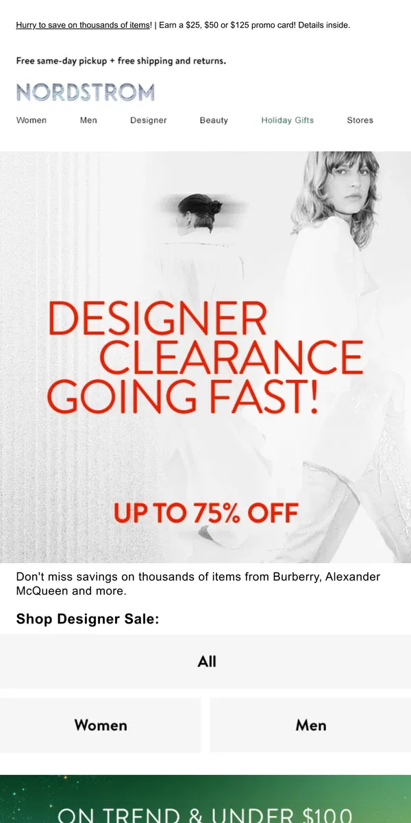 Email from Nordstrom. Up to 75% off Designer Clearance