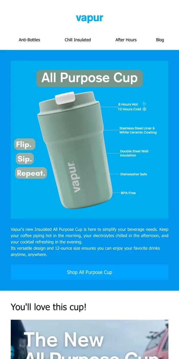 Email from Vapur. Get this brand new All Purpose Cup today!