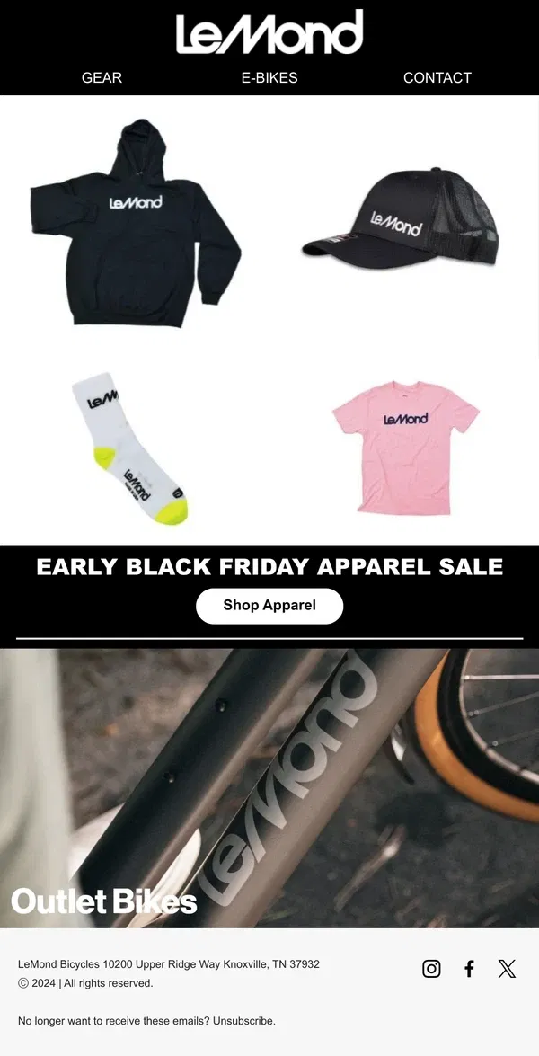 Email from LeMond. EARLY BLACK FRIDAY SALE