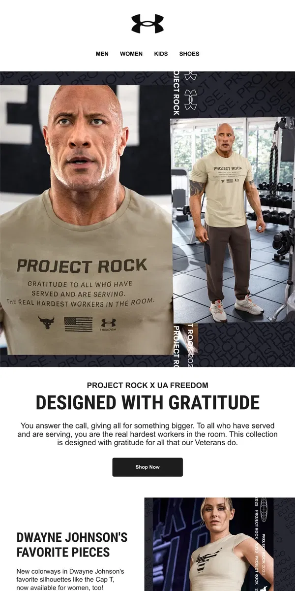 Email from Under Armour. New Project Rock x UA Freedom