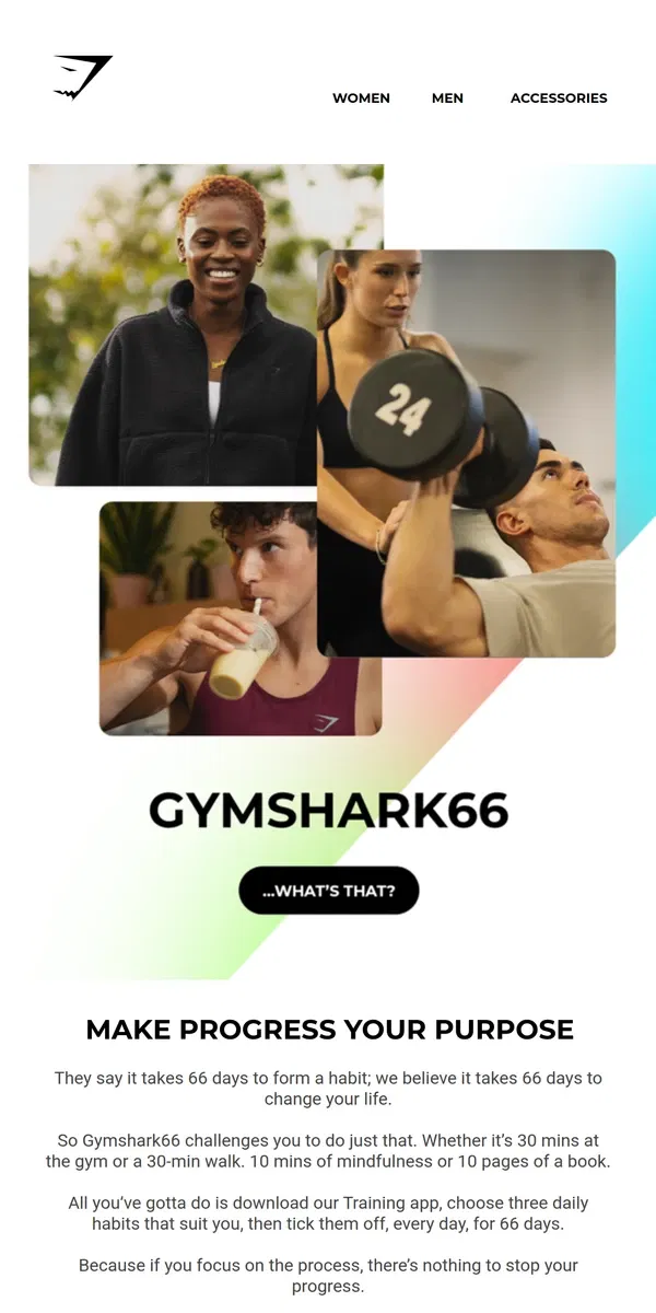 Email from Gymshark. 66 days to change your life? 🤝