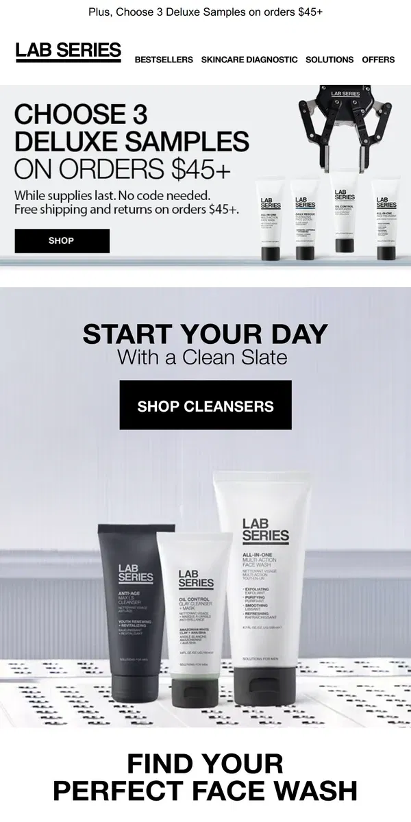 Email from Lab Series. Choose Your Cleanser