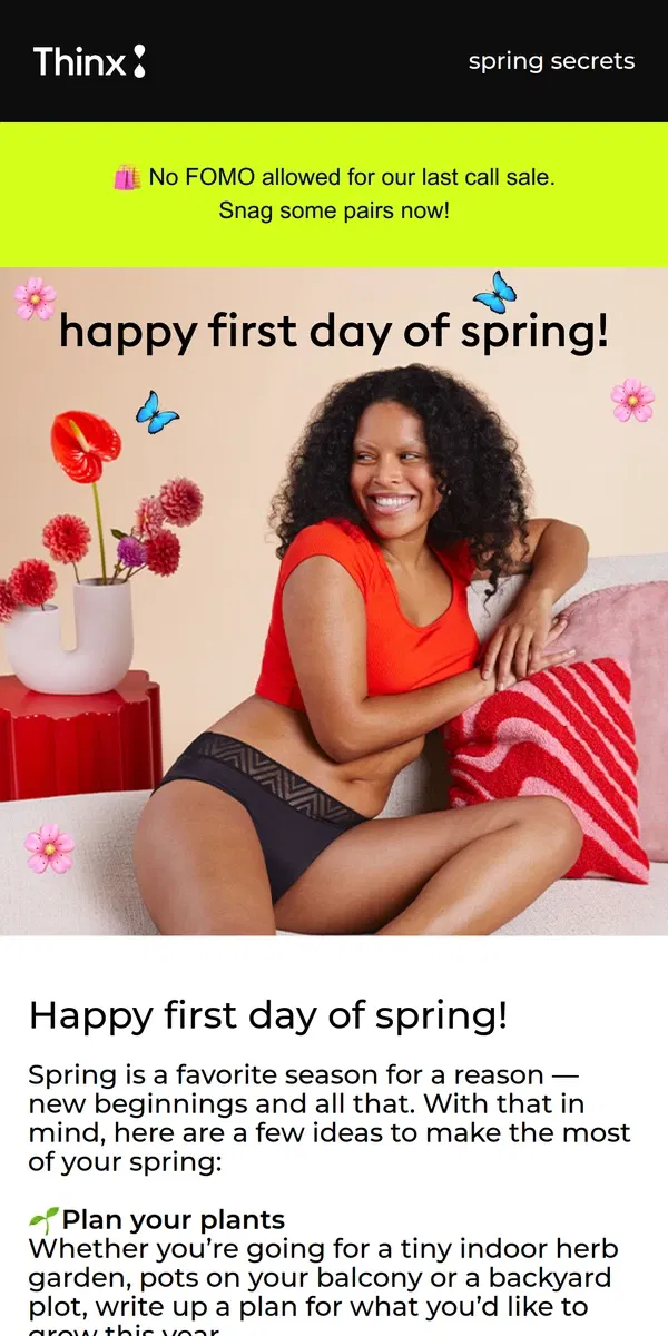 Email from Thinx. 3 tips for a special spring 🌷