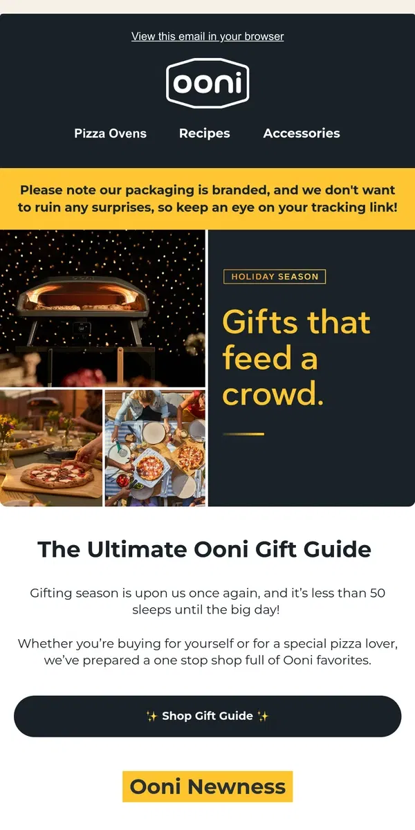 Email from Ooni. Welcome to the Ooni Gifting Store