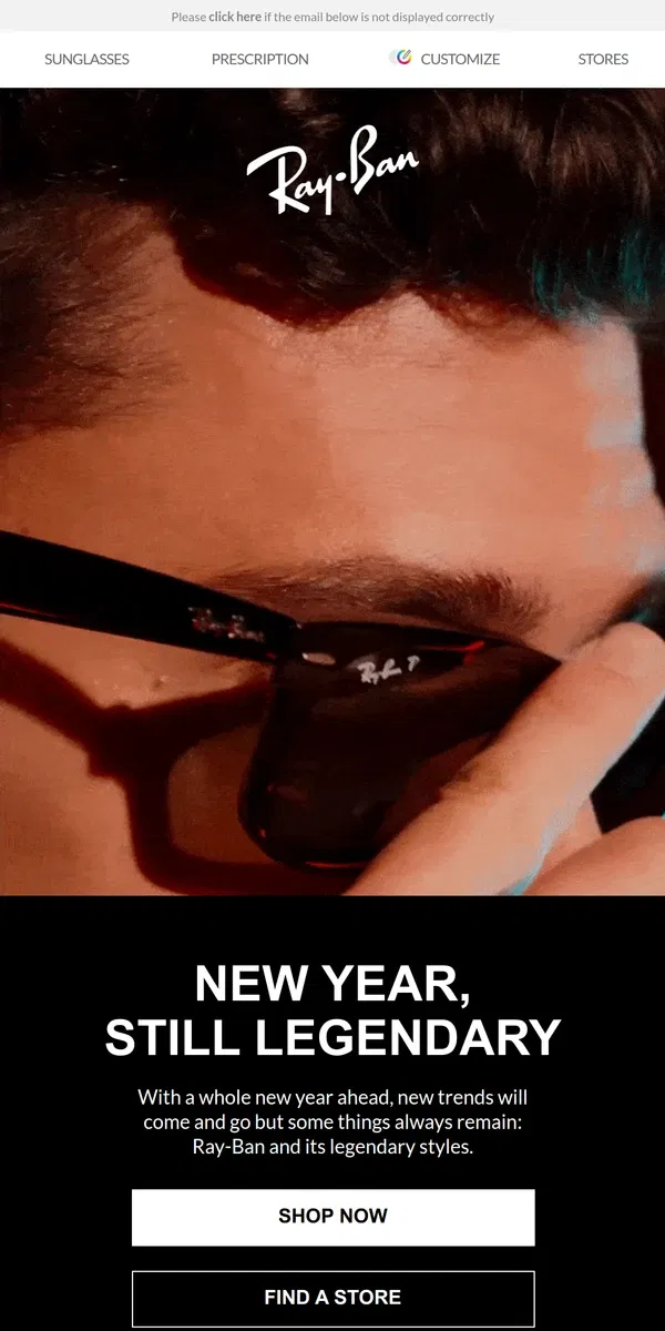 Email from Ray-Ban. Kick off the new year the Ray-Ban way