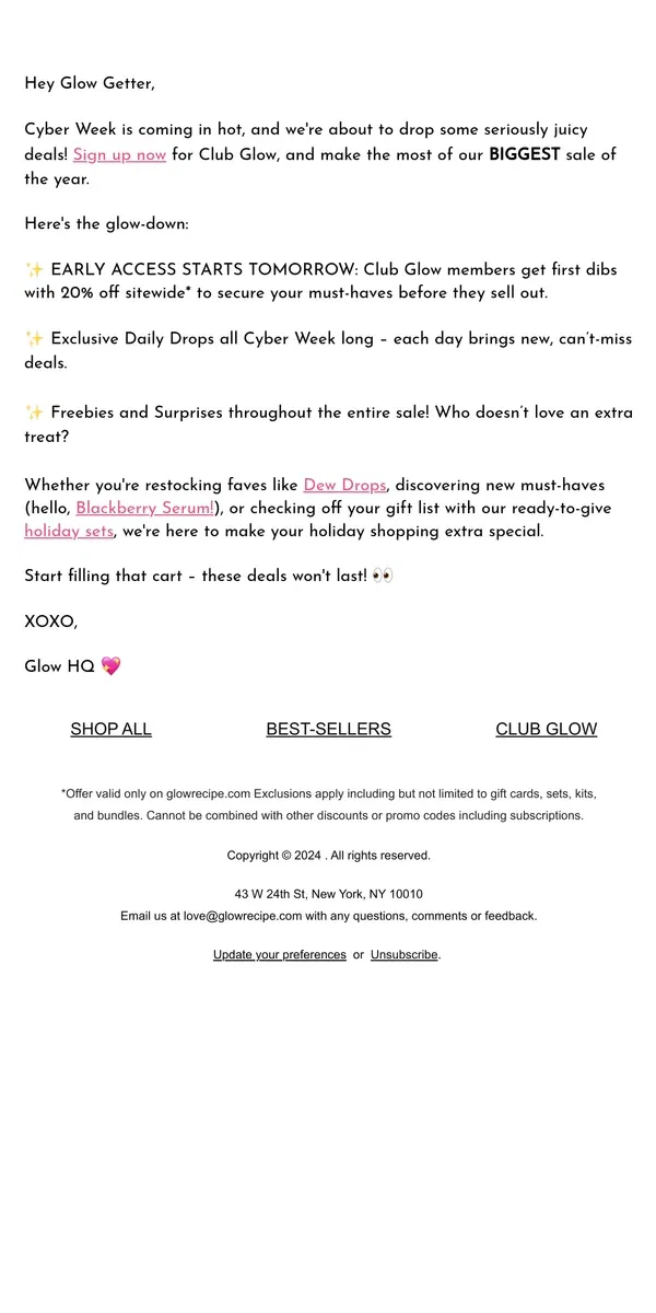 Email from Glow Recipe. The deals are loading…👀