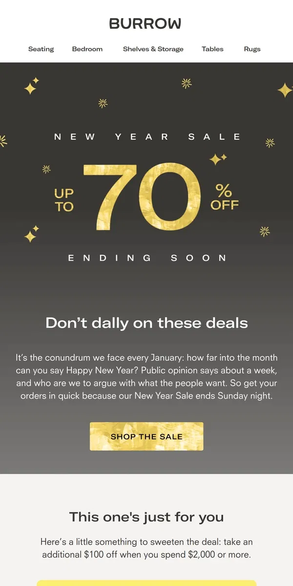 Email from Burrow. New Year Sale ends Sunday