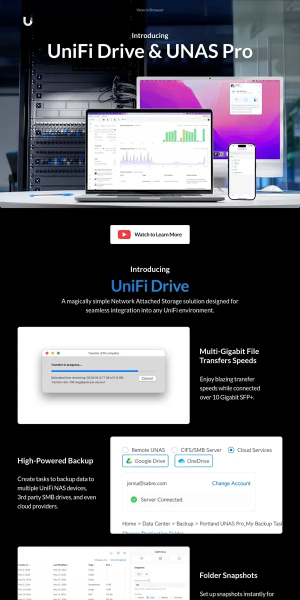 Email from Ubiquiti. Introducing UniFi Drive