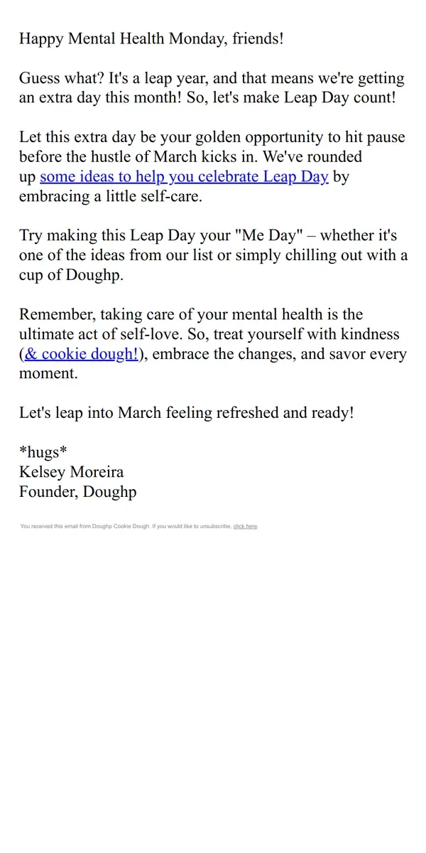 Email from Doughp. Leap into Self-Care ❤️