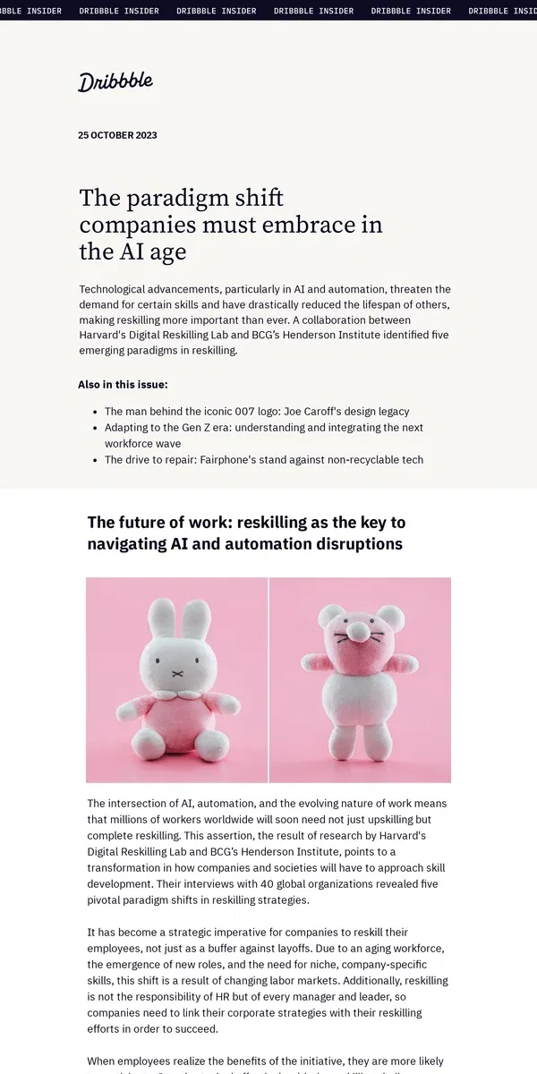 Email from Dribbble. 💡 Future-proofing skills: the AI era's new learning curve