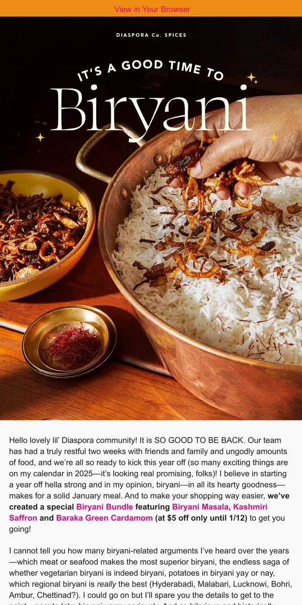 Email from Diaspora Co.. It's a Good Time to Biryani