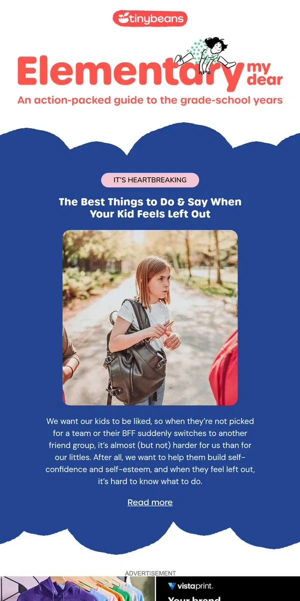 Email from Tinybeans. The Best Things to Do & Say When Your Kid Feels Left Out