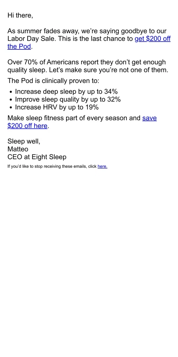 Email from Eight Sleep. It’s nearly over…