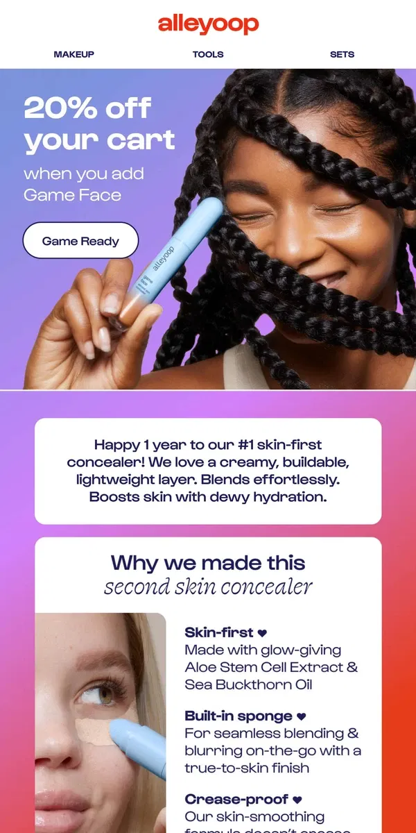 Email from Alleyoop. Happy 1 year to this actual skin perfector