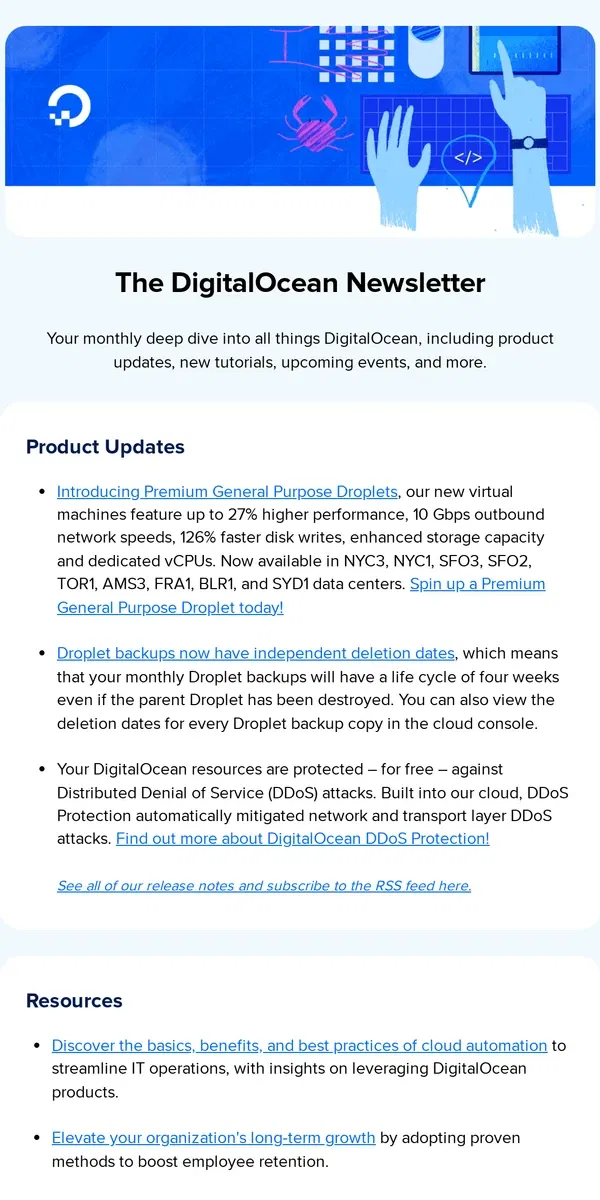 Email from DigitalOcean. The DigitalOcean Newsletter: October 2023