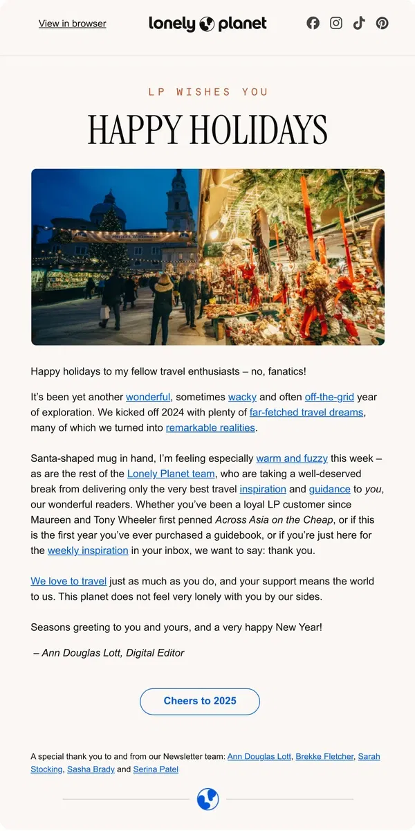 Email from Lonely Planet. Our favorite gift of the year