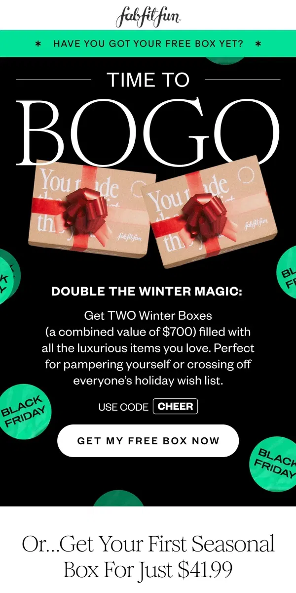 Email from FabFitFun. Black Friday Extended 🎁🎁