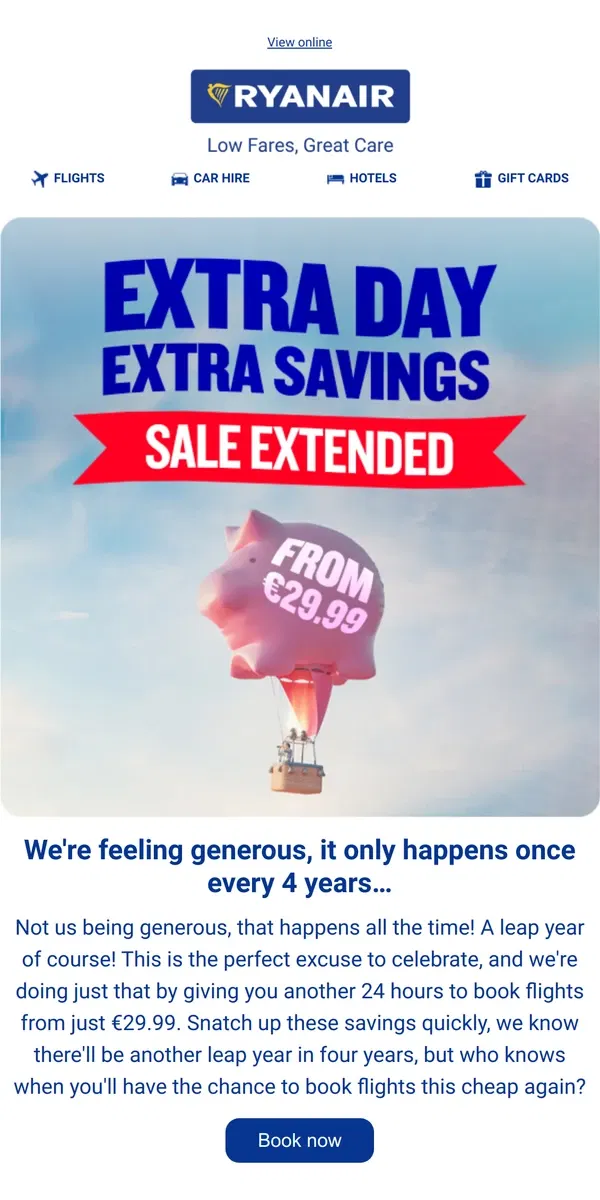 Email from Ryanair. LEAP into extra savings 🤑