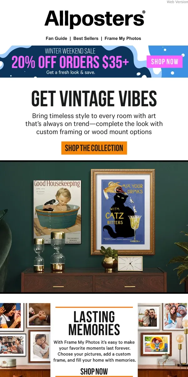 Email from AllPosters. Best Sellers with Vintage Vibes